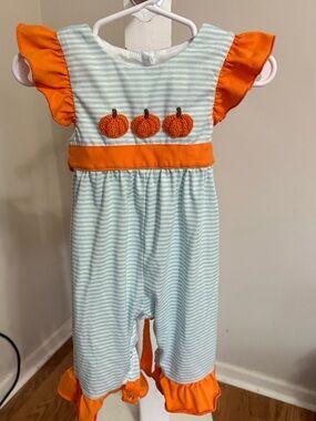 The Smocked Chickadee Pumpkin Romper